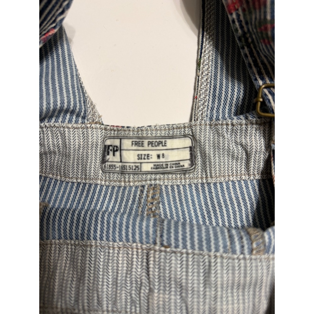 Free People Floral Hickory Stripe Denim Shortalls Blue White Pinstripe Size 8 - Picture 3 of 4